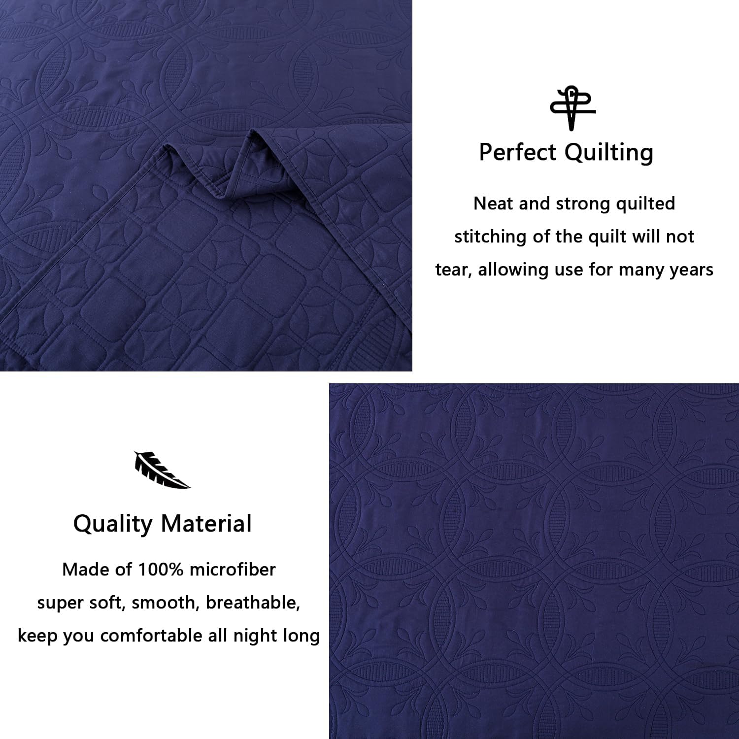 Yogeneg Navy Blue Queen Quilt Set with Pillow Shams