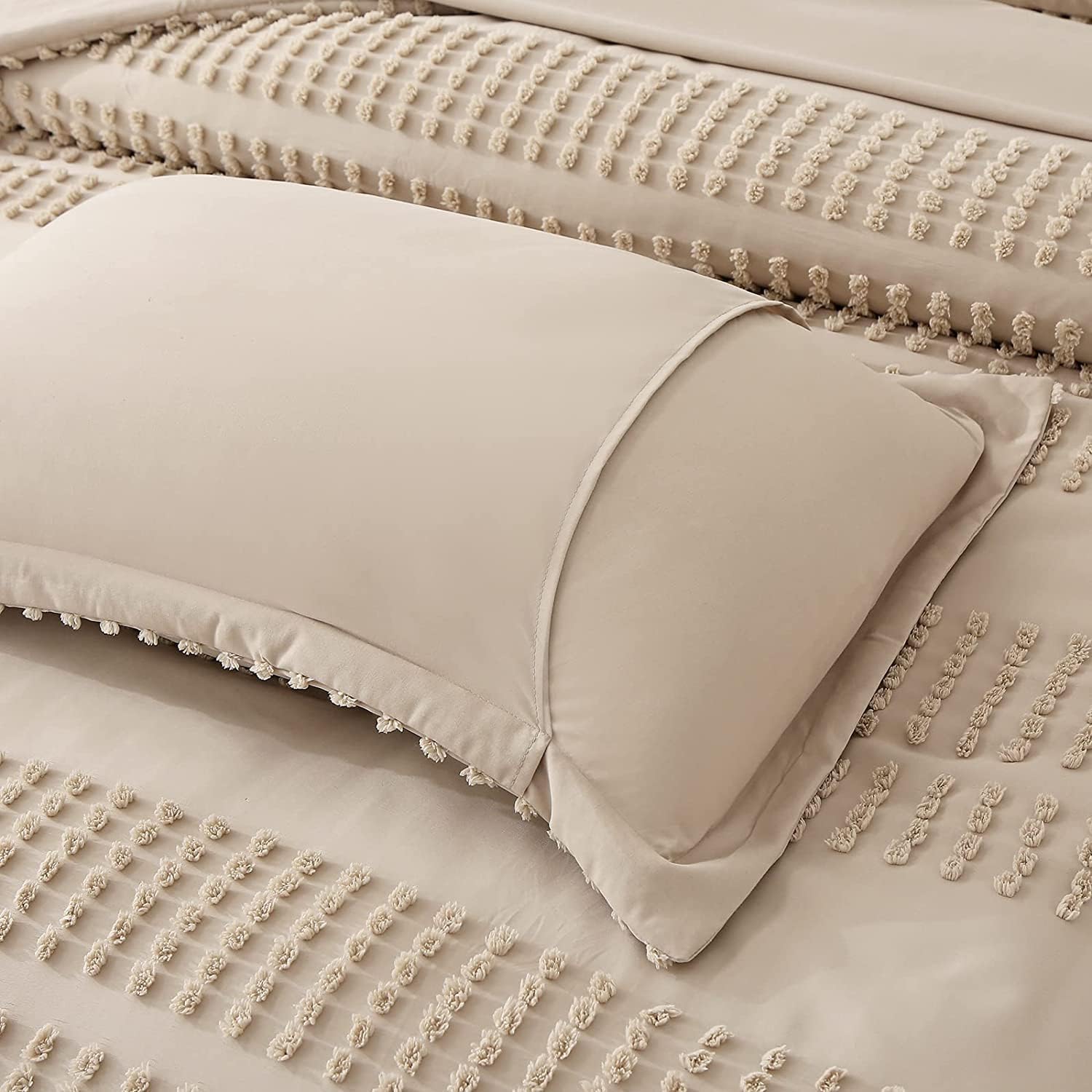 3-Piece Tufted Duvet Cover Set - Premium Percale Cotton Natural Cream Super King