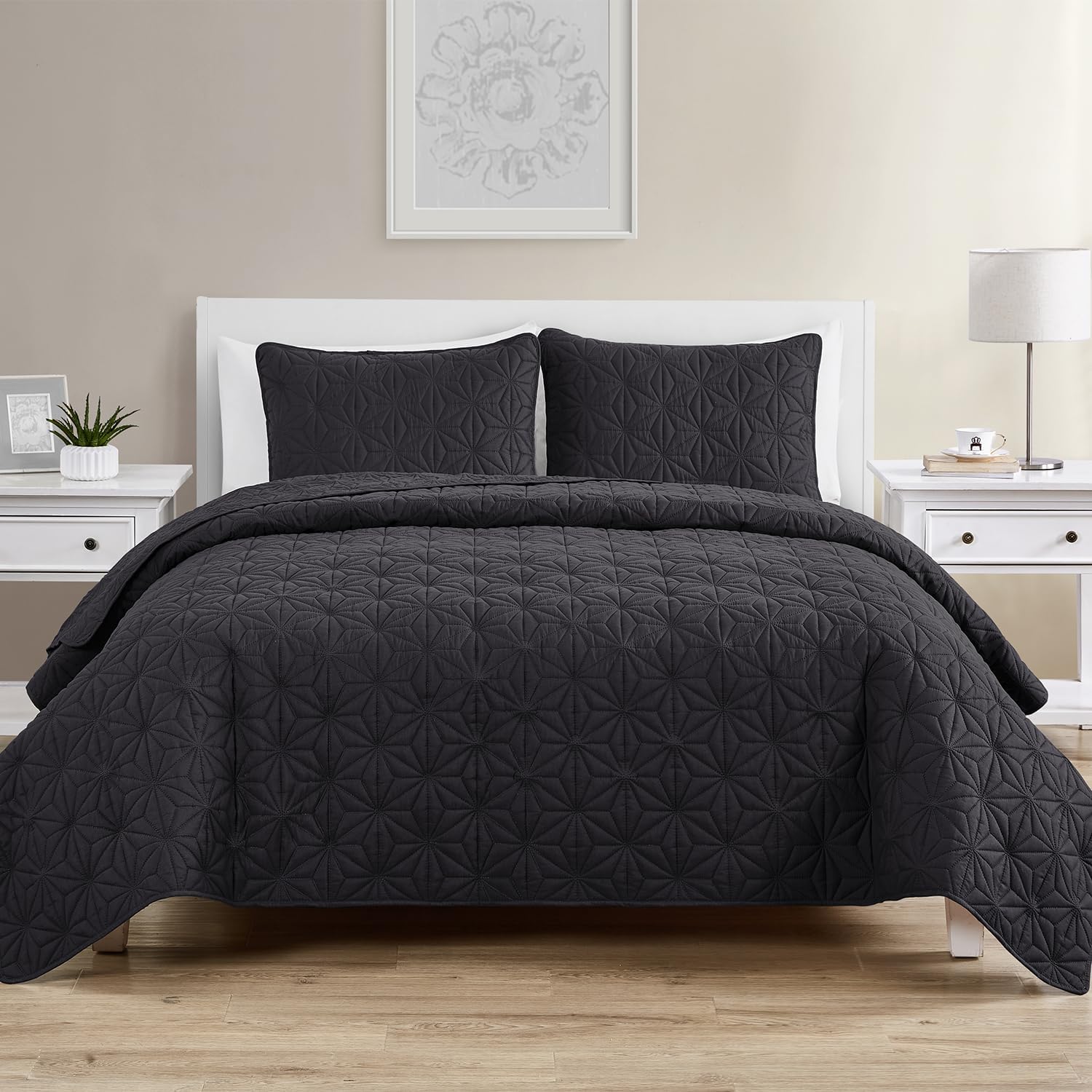 VCNY Home Kaleidoscope Pattern 3-Piece Quilt Set King Grey
