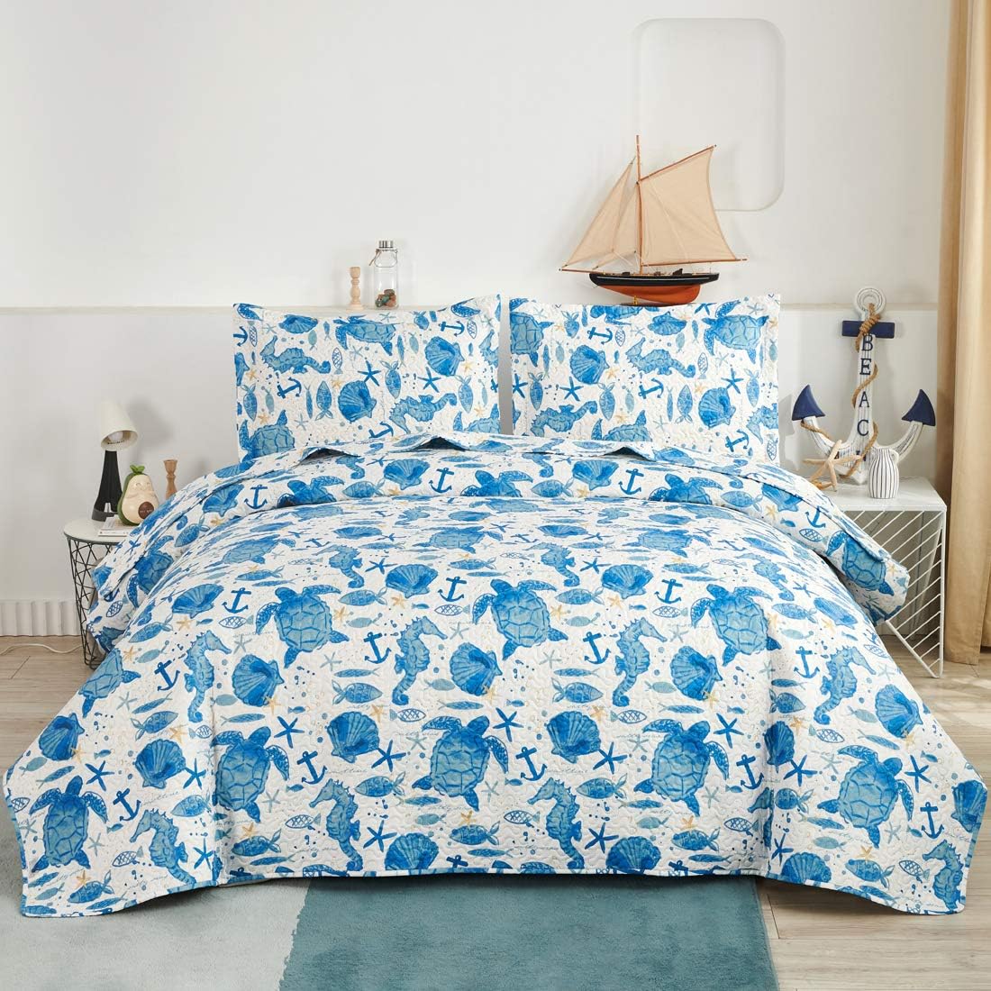 Oliven Ocean Themed Turtle Quilt Set Twin