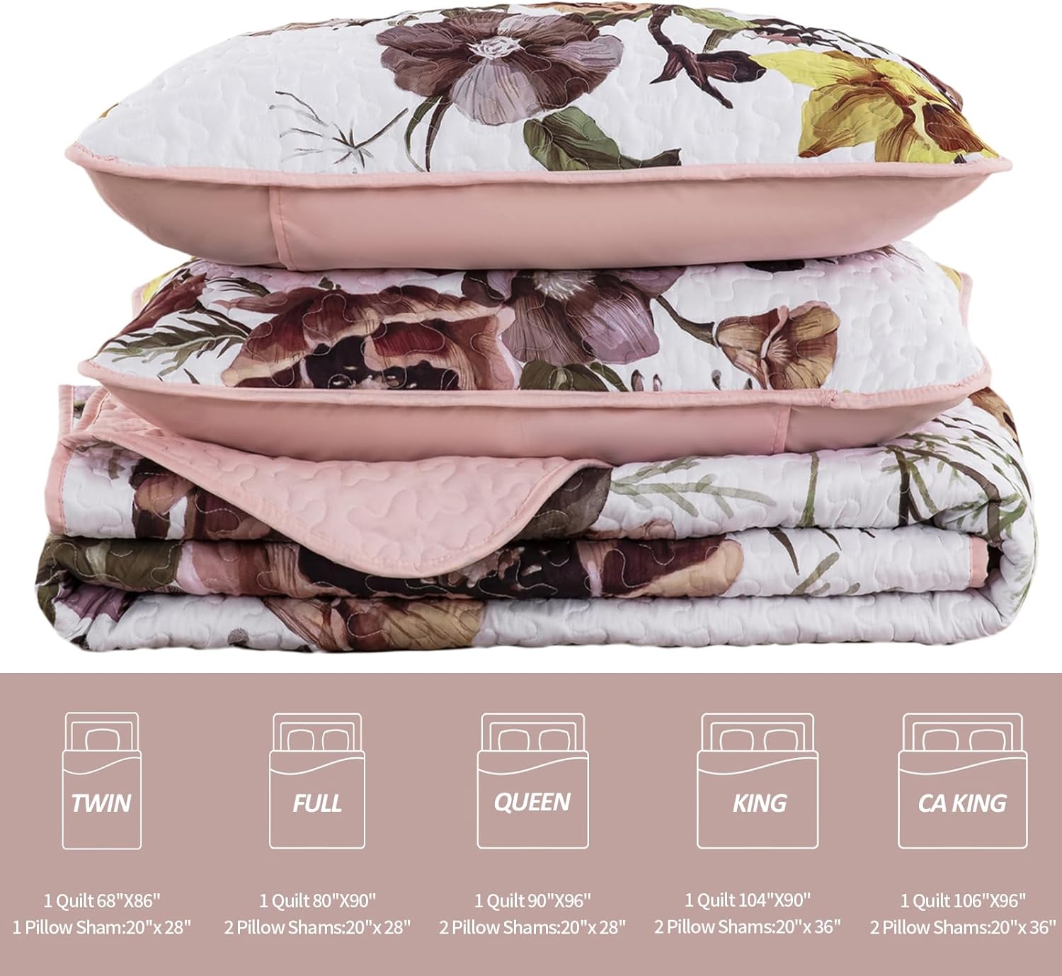 Drucon Floral Quilt Set Queen 3 Pieces