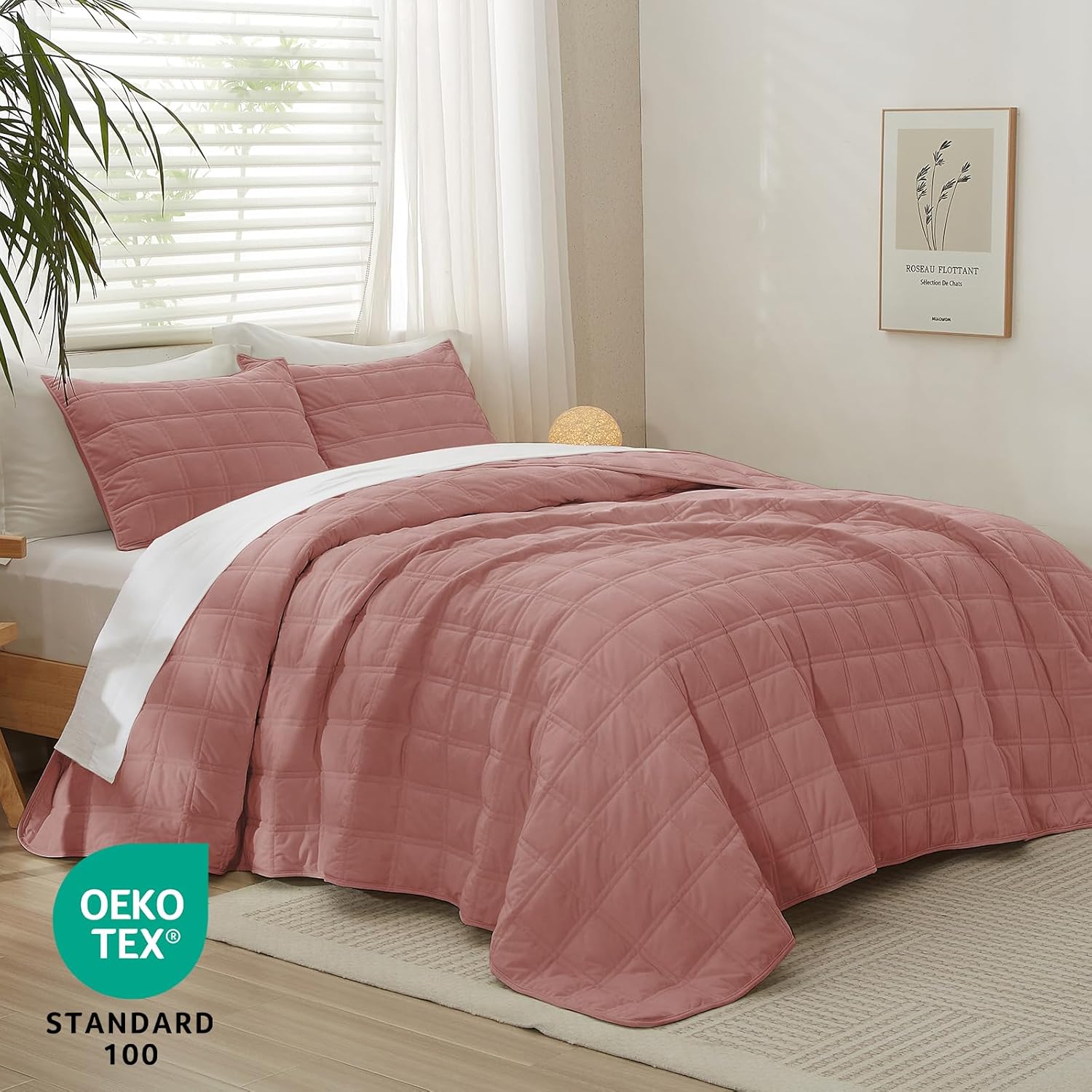 Wondnuga Velvet Quilt Set 3 Piece Pink FullQueen Size