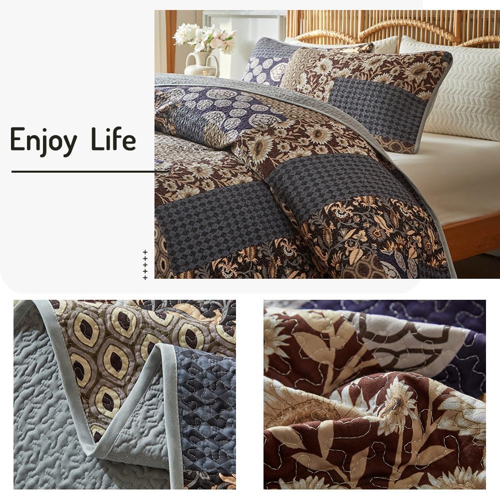 ROOMLIFE Twin Quilt Set - 3-Piece Cotton Boho Bedding