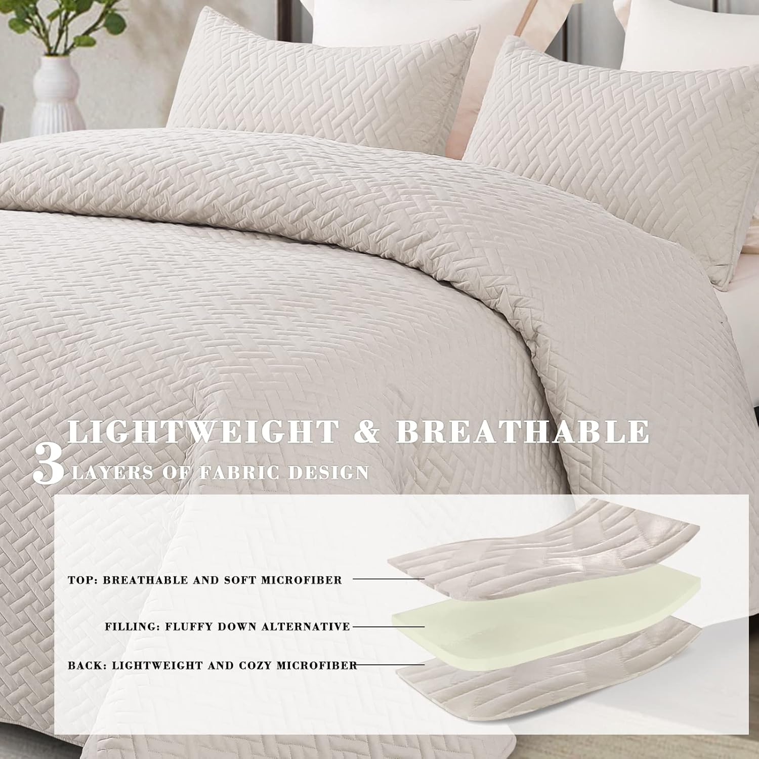 Exclusivo Mezcla Full Queen Quilt Bedspread Set with Basket Weave Pattern