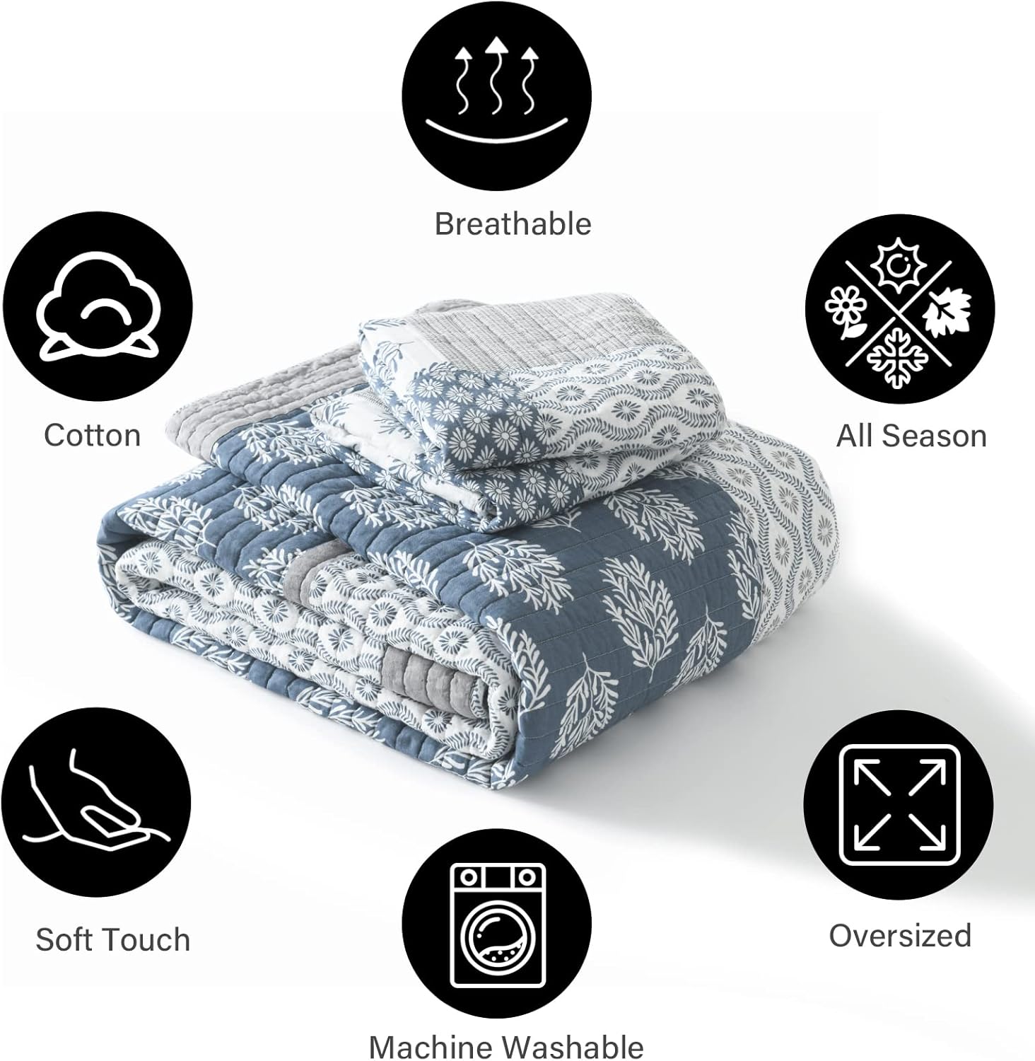 PANGUSHAN King Size Quilt Set - 3 Piece Cotton Bedding