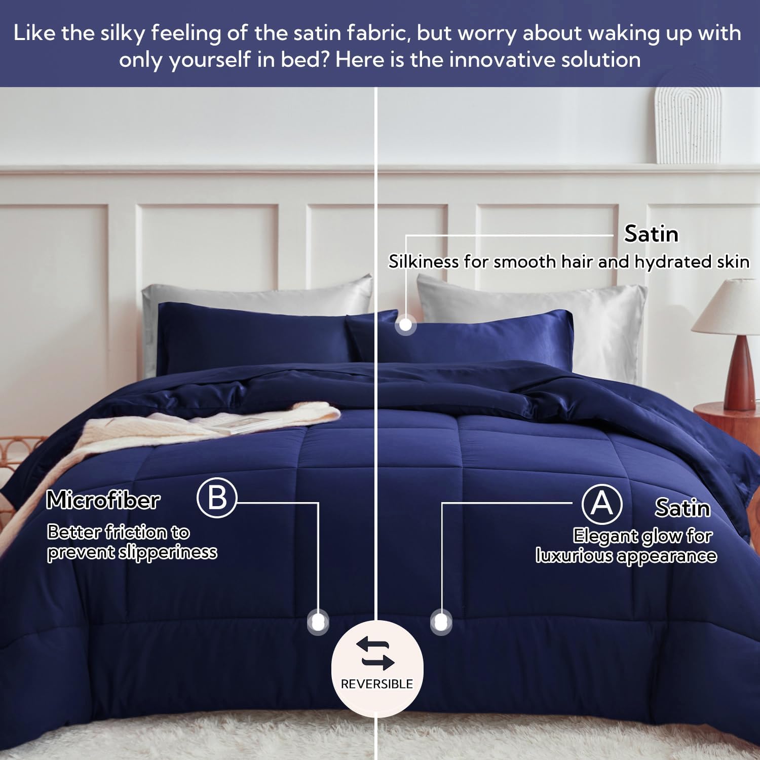 MRHM Reversible Comforter Set Navy Blue
