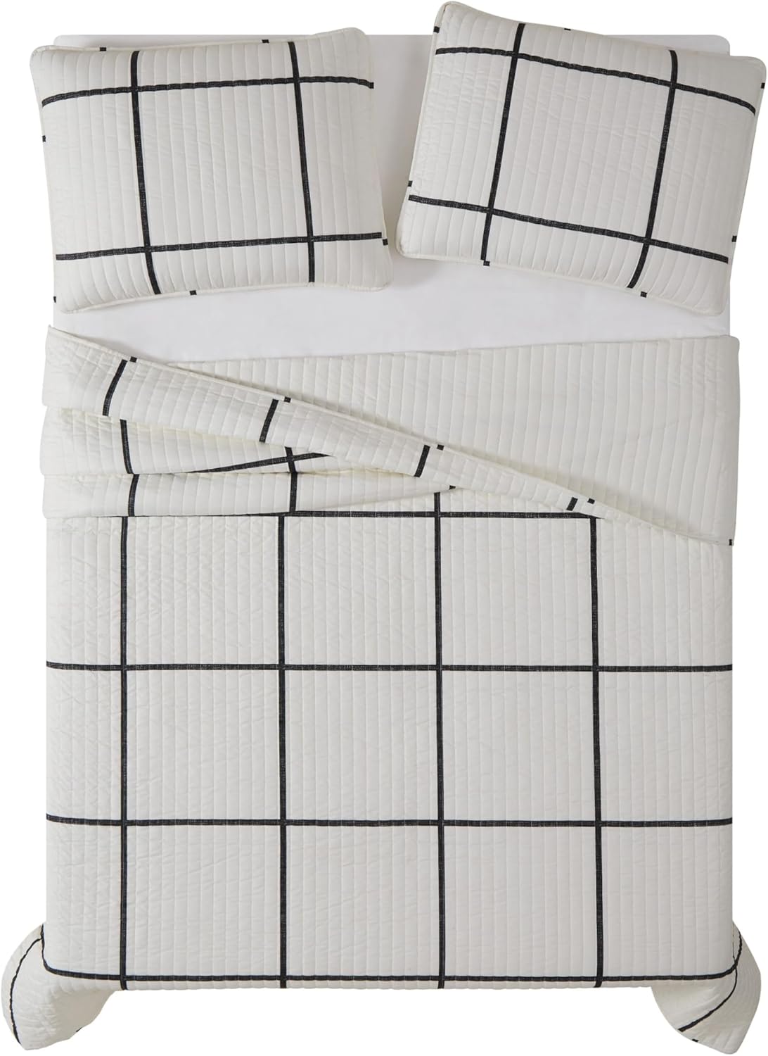 TRULY SOFT Kurt Windowpane Ivory Black Quilt Set