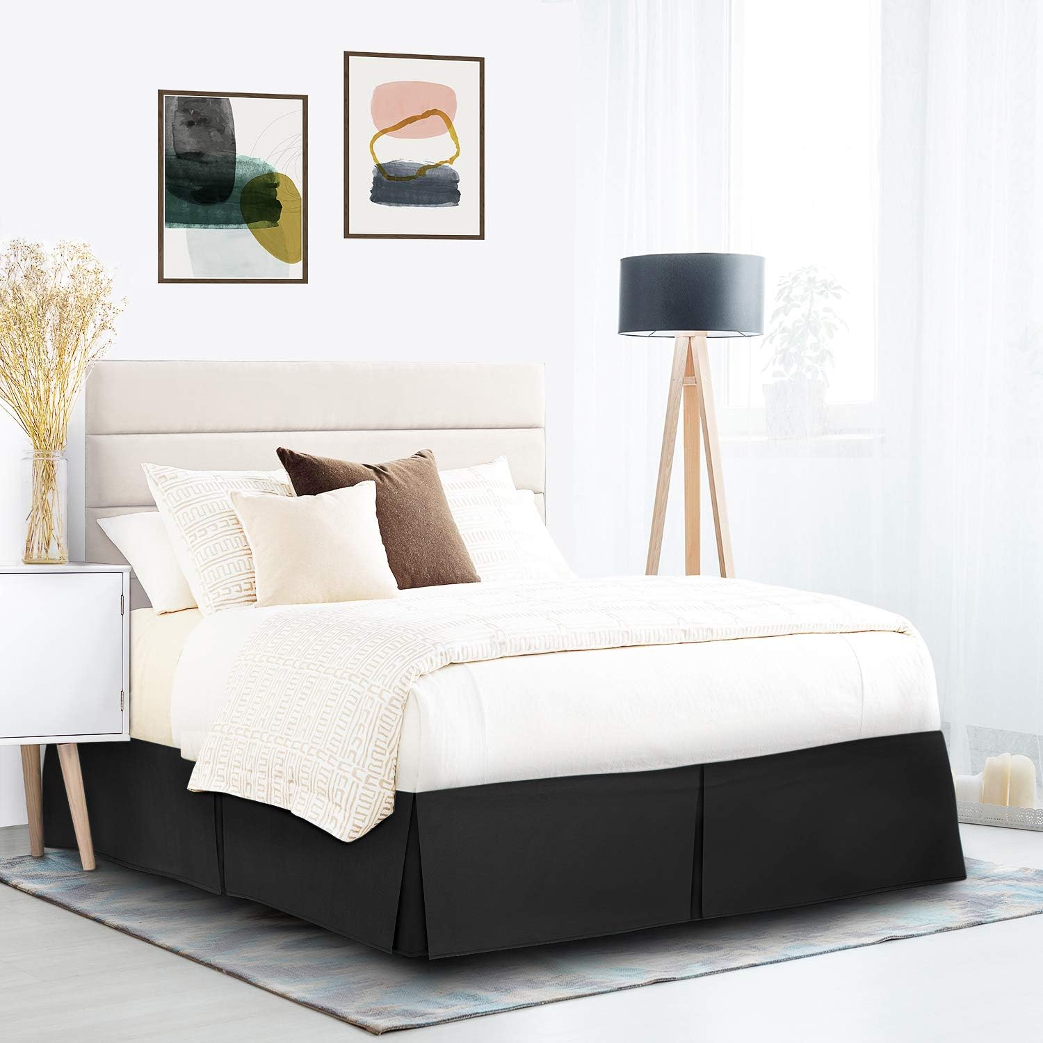 1000 TC Box Pleated Bed Skirt Twin XL Black 14 Inch Drop