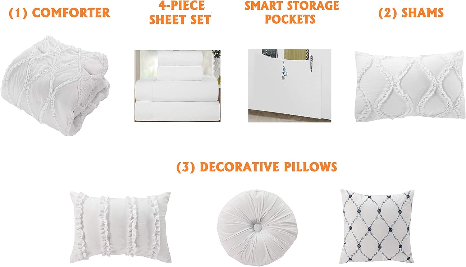 Elegant Comfort 10-Piece Infinity Ruffle Comforter Set KingCal King White