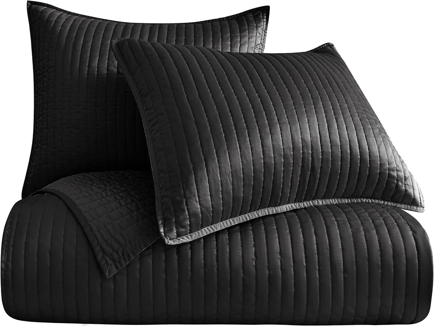 Indigo Hill Satin Quilt Set 3 Piece Super Queen Size Black