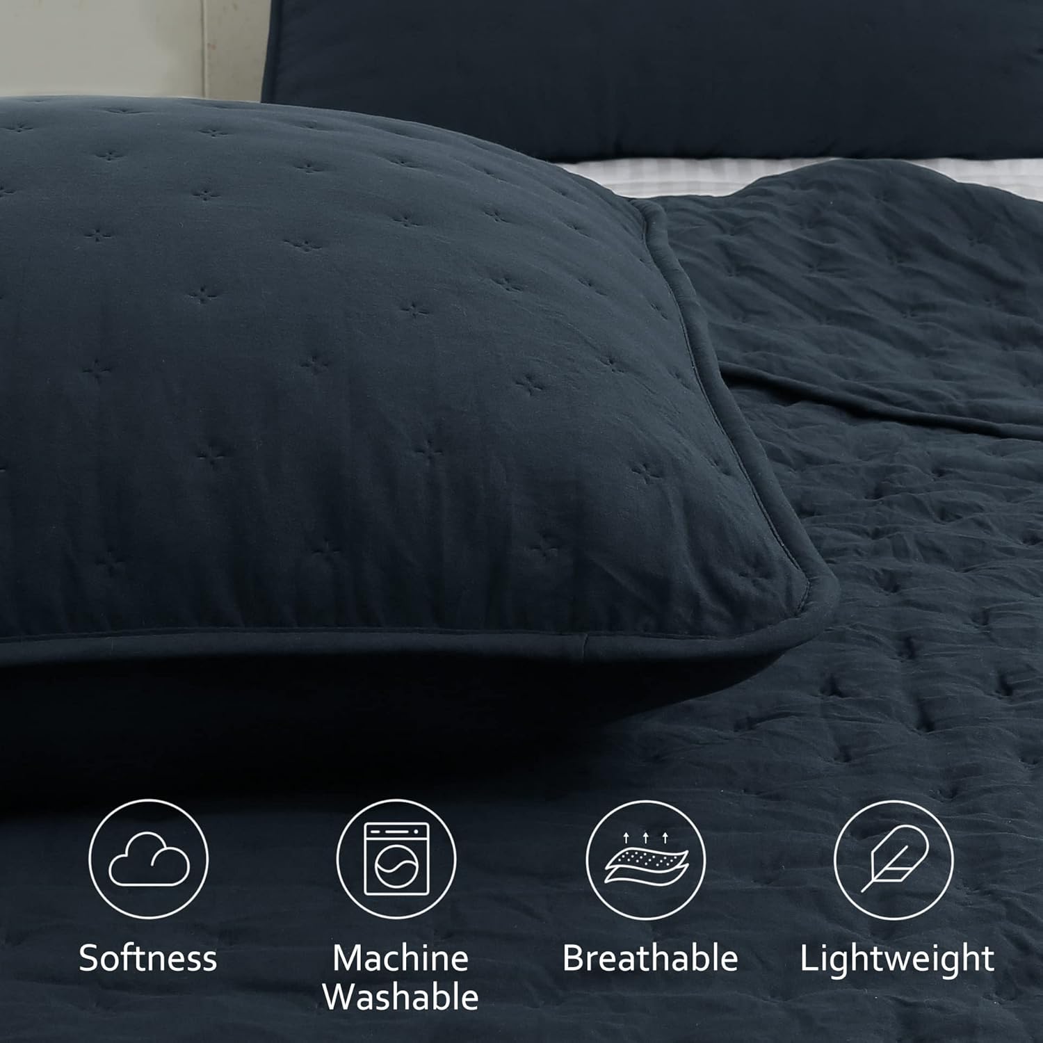 ROARINGWILD Navy Blue Queen Quilt Set with Pillow Shams - 3 Piece 90x90 Inches