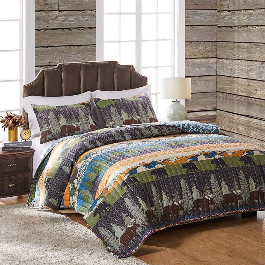 Greenland Home Black Bear Lodge Quilt Set 3-Piece FullQueen