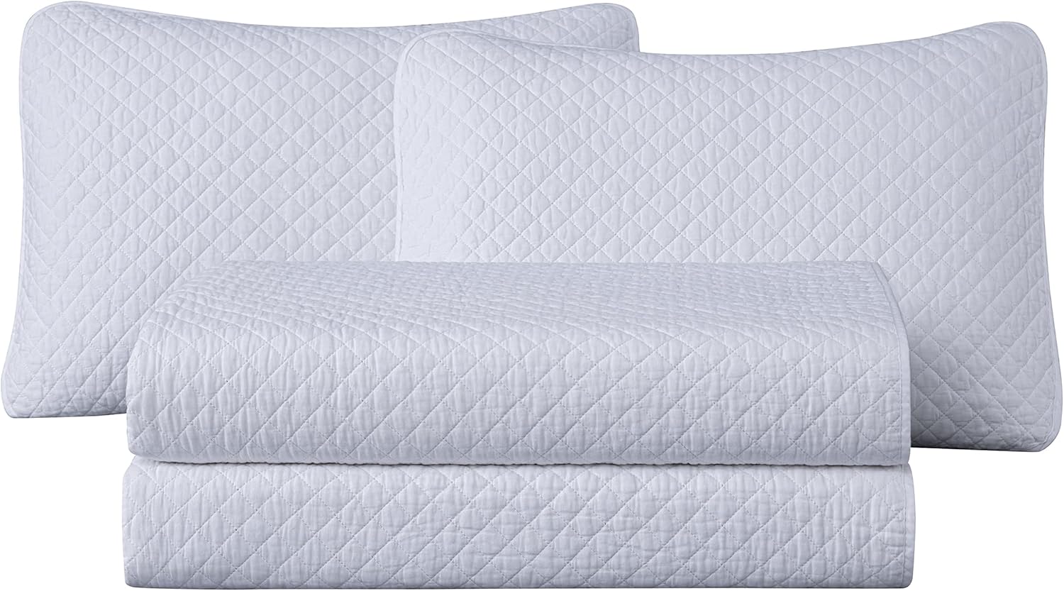 Chezmoi Avon 2-Piece Diamond Stitch Quilt Set Twin White 1