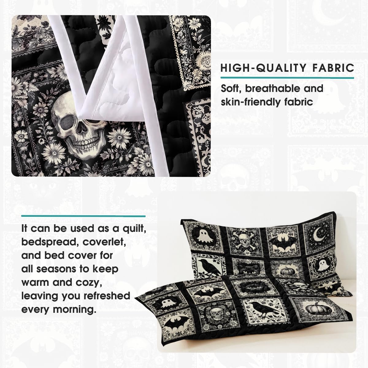 Witch Throw Pattern Quilt Set - Queen Twin Full Halloween Decor