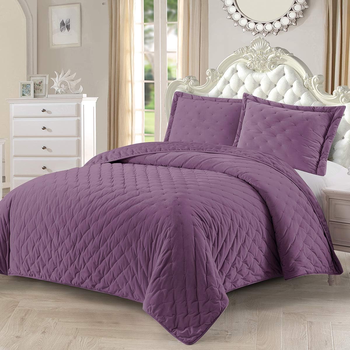 Royal Tradition Velvet Purple Fluffy Quilt Set 2pc Twin XL Oversized
