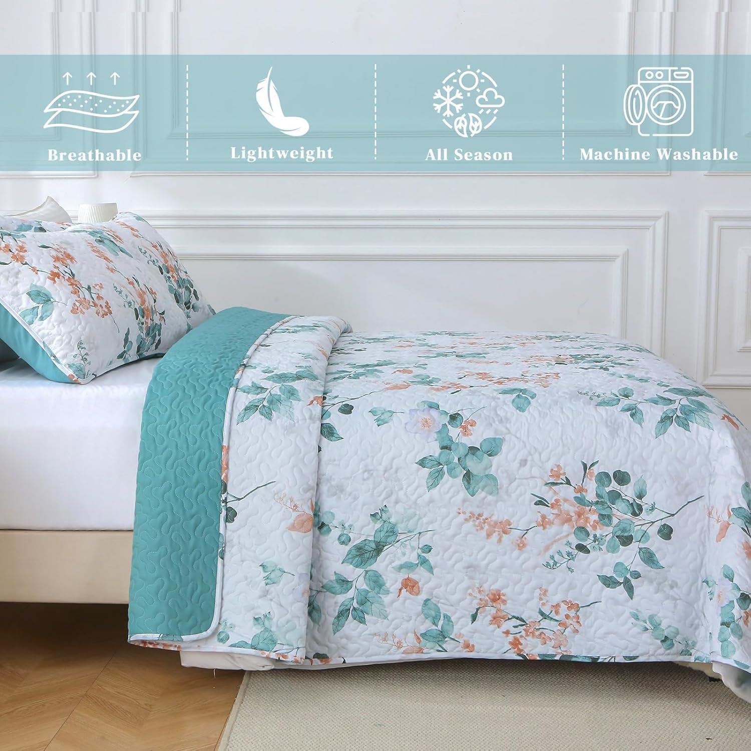 Heymybed Botanical Queen Quilt Set with 3 Pieces 1