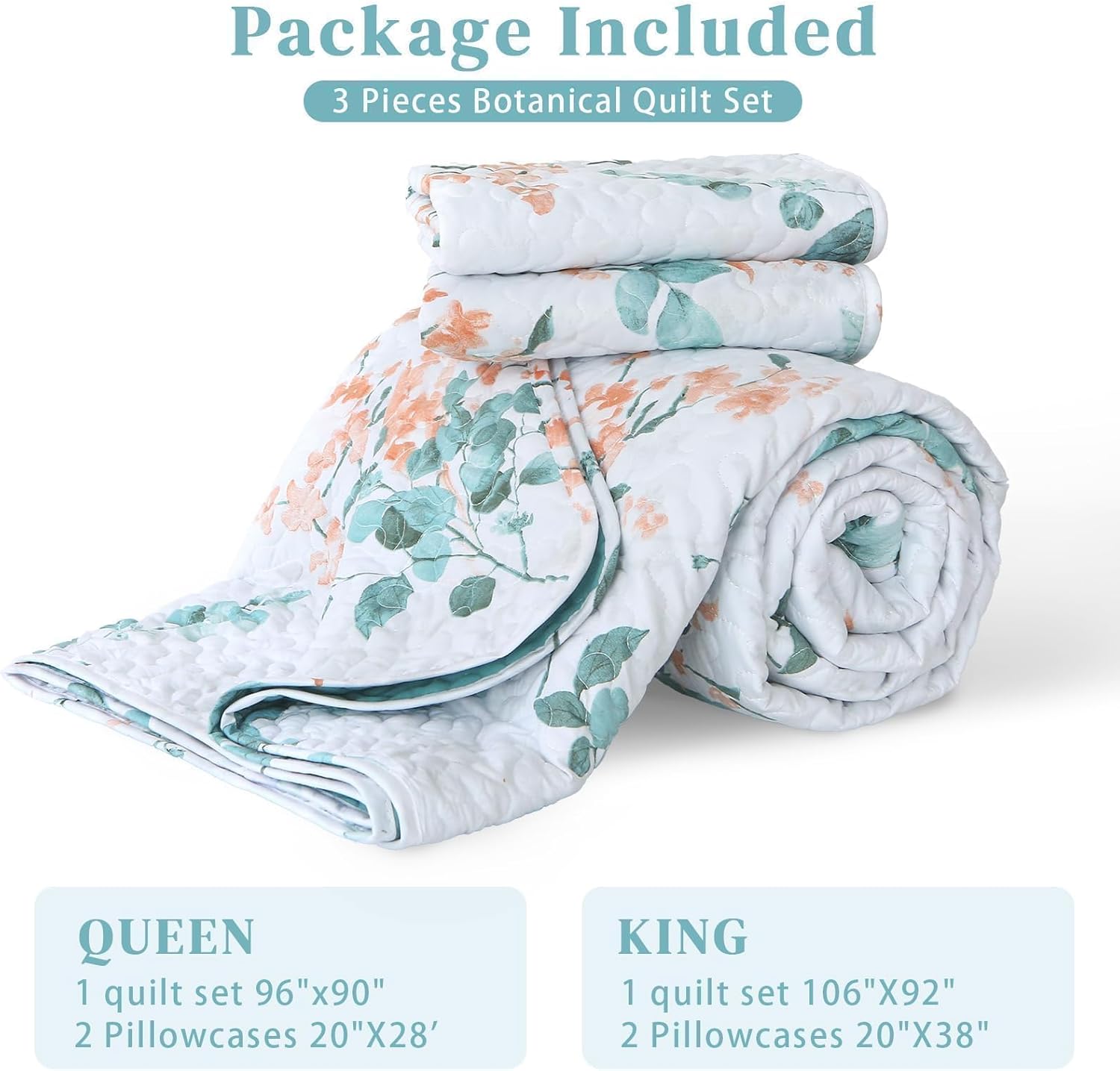 Heymybed Botanical Queen Quilt Set with 3 Pieces 1