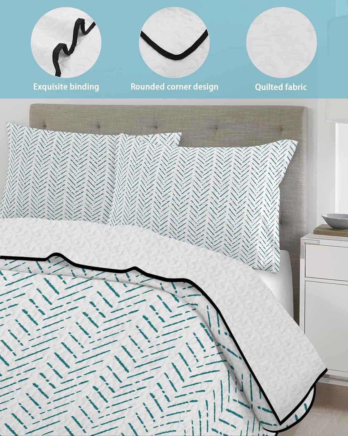 RisQiten Twin XL Teal Striped Reversible Quilt Set 1