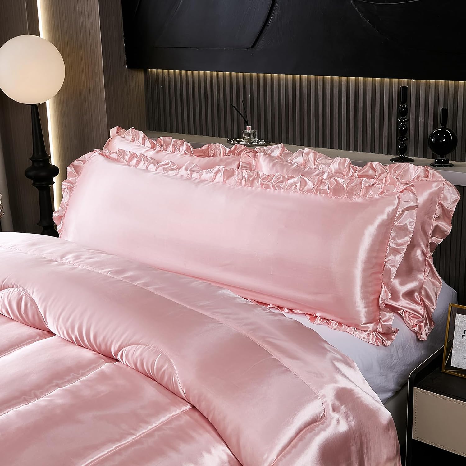 Satin Comforter Set with Ruffle and Pillow Covers