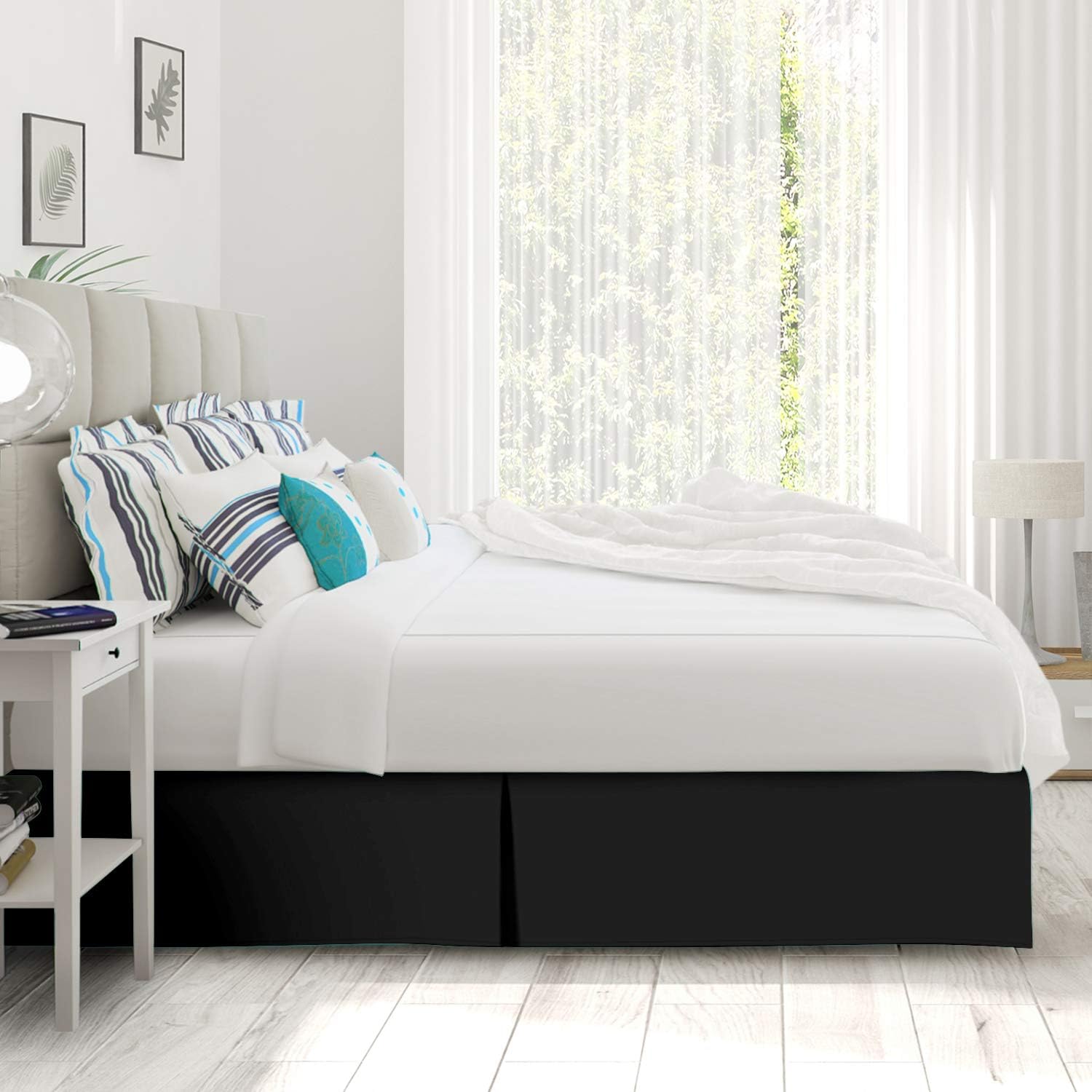 1000 TC Box Pleated Bed Skirt Twin XL Black 14 Inch Drop