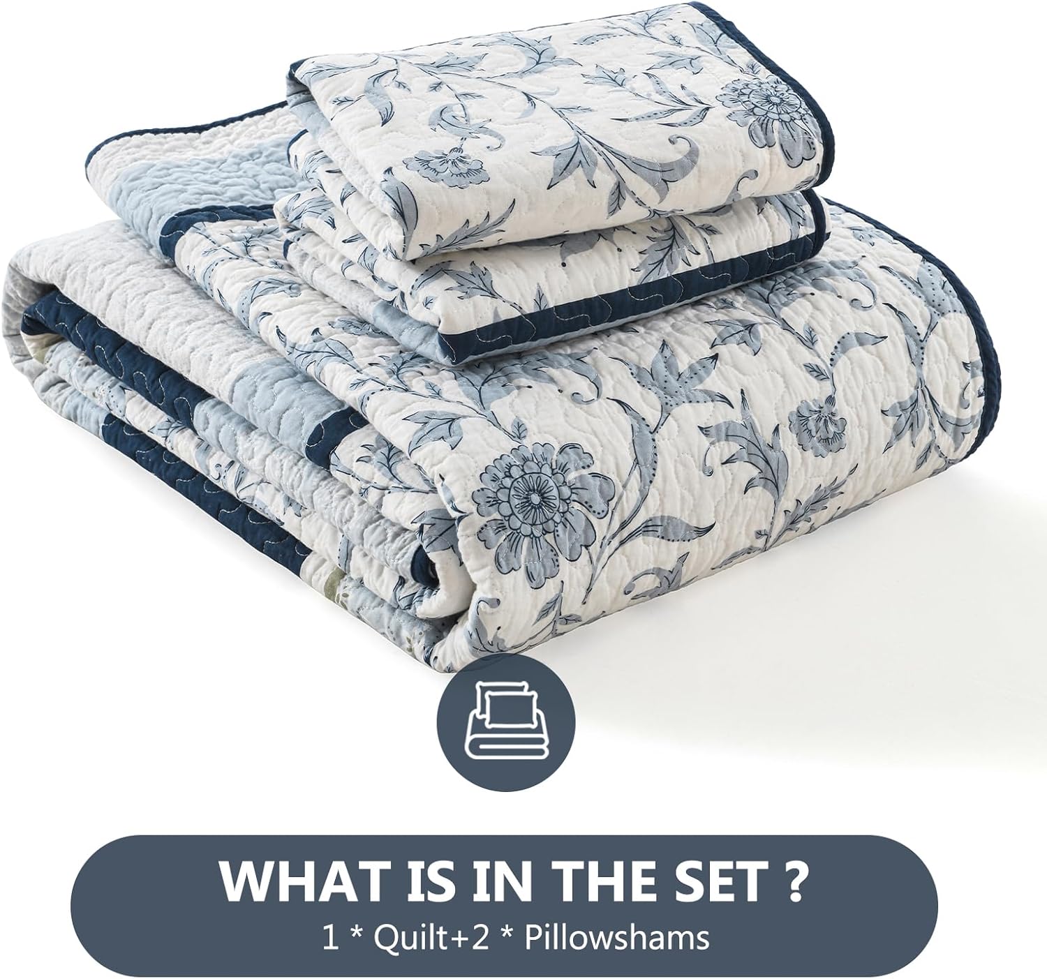 DUOHONG 100 Cotton King Quilt Set 3pcs Navy Blue White
