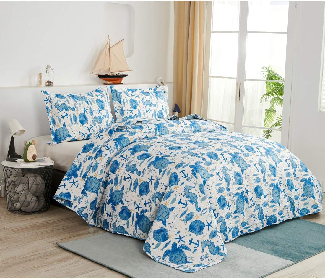 Oliven Ocean Themed Turtle Quilt Set Twin