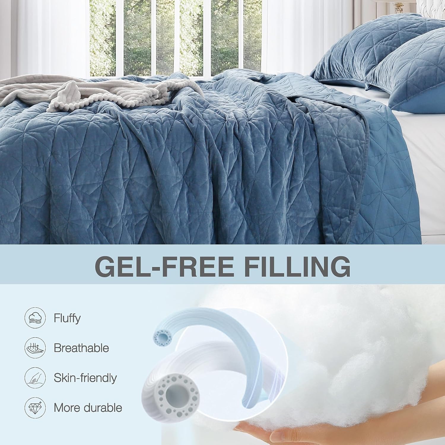 Twin Luxury Velvet Quilt Set - Navy Blue 68x86