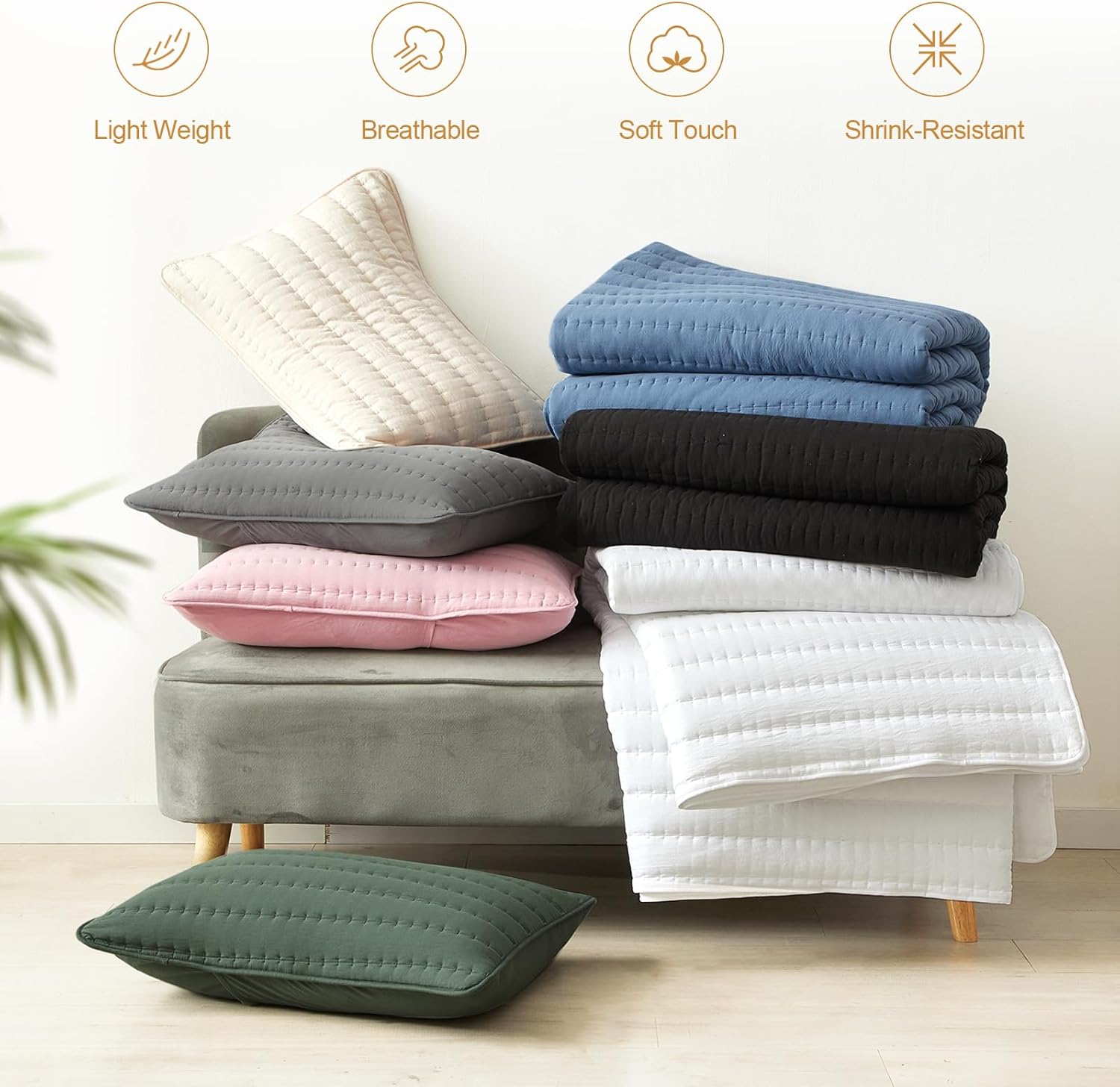 HiSnug Cream Queen Quilt Bedding Set 3 Pieces