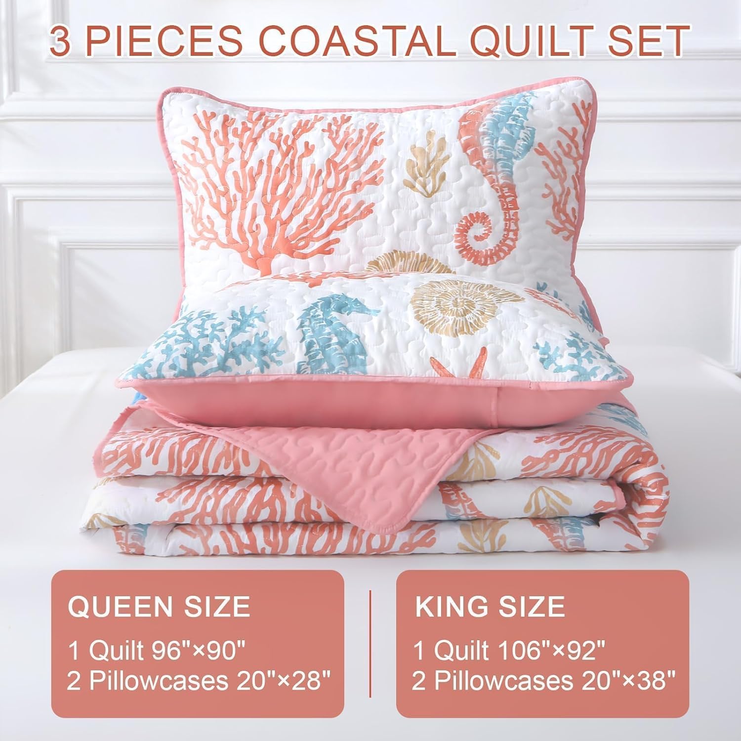 Heymybed Coastal Quilt Set Queen Size 3 Pieces