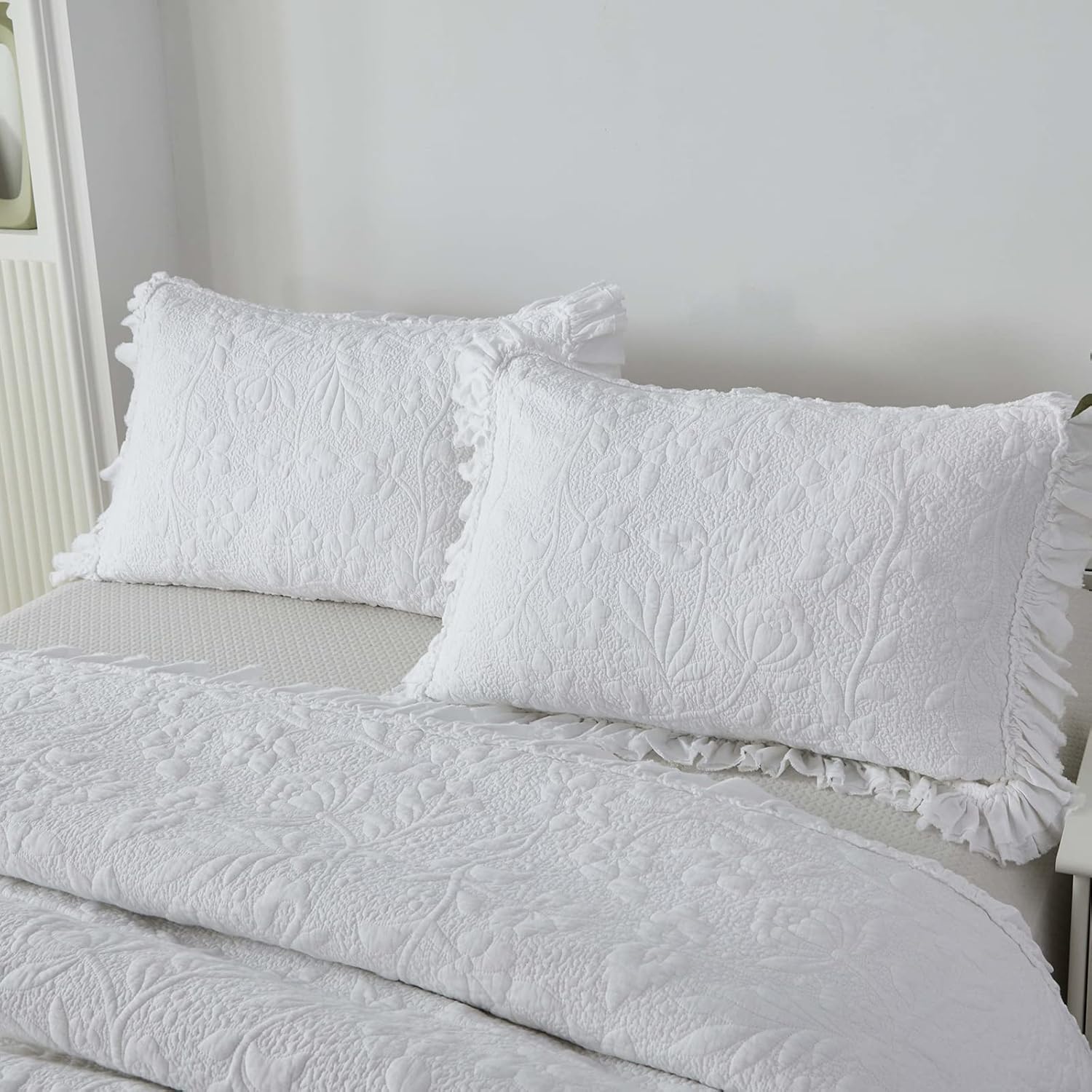 Brandream 5-Piece White Quilt Set Cotton Queen Size