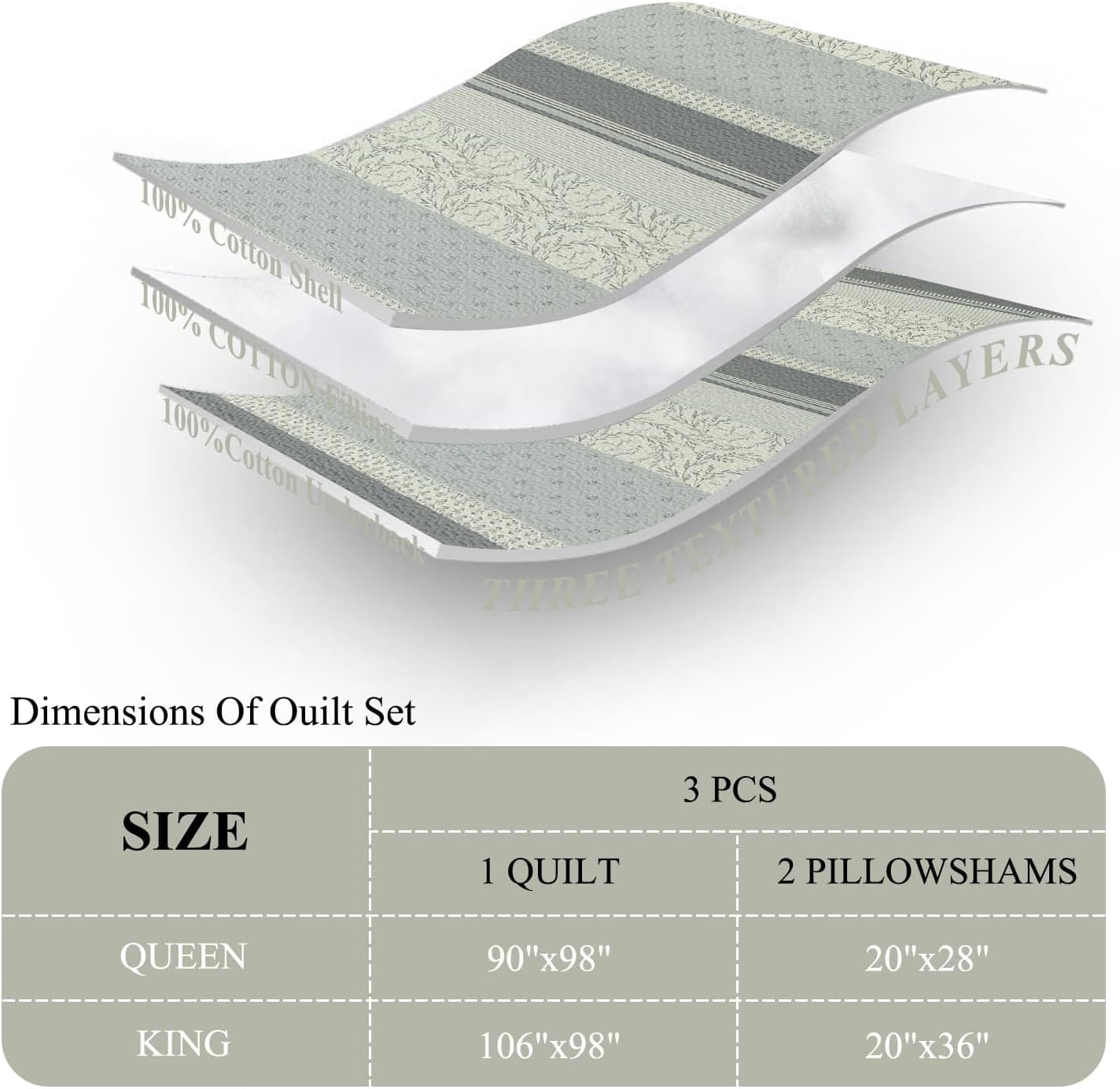 DDUOXIN 100 Cotton Queen Quilt Set - Modern Stripe