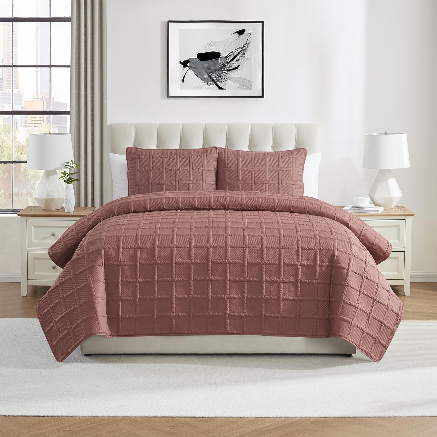 VCNY Home - FullQueen Quilt Set with Square Rose Pillow Shams