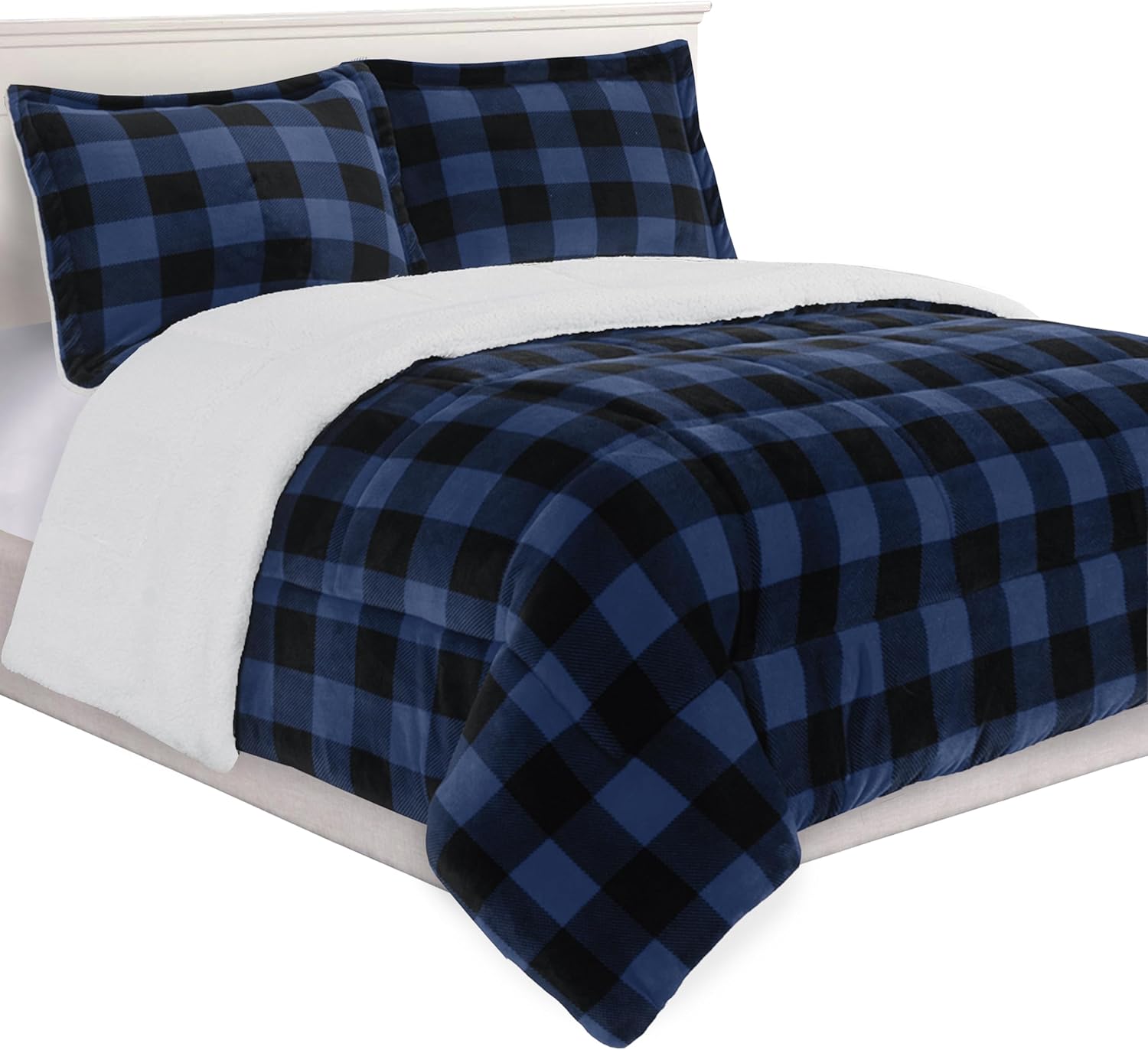 Elegant Comfort 3-Piece Buffalo Plaid Comforter Set King Blue