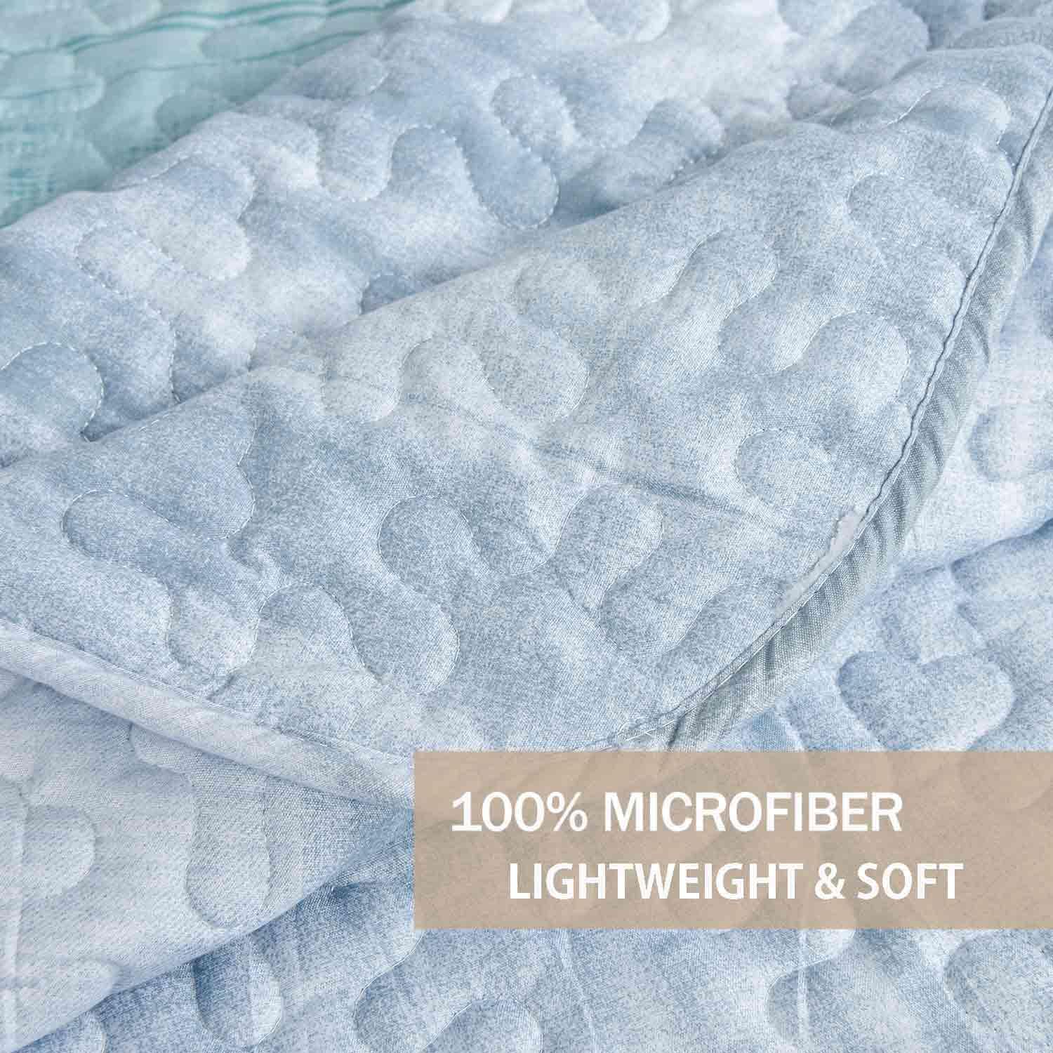 Nanko King Size Quilt Set 3 pcs Grey Teal Blue Striped