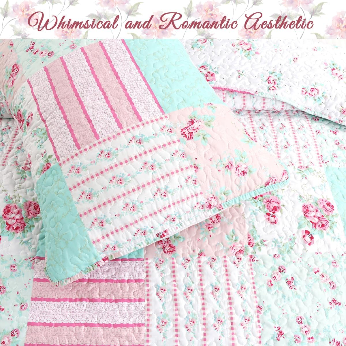 Cozy Line Bloom Floral Reversible Quilt Bedding Set Twin 2 Piece
