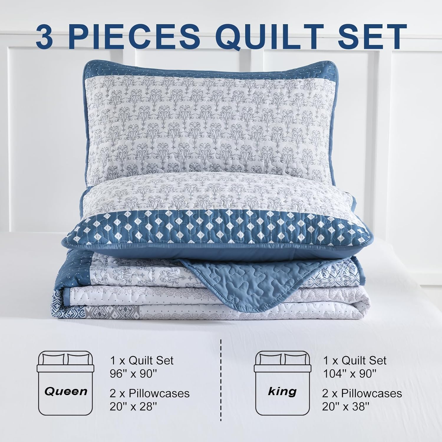 WONGS BEDDING Blue Boho Quilt Set Twin Size