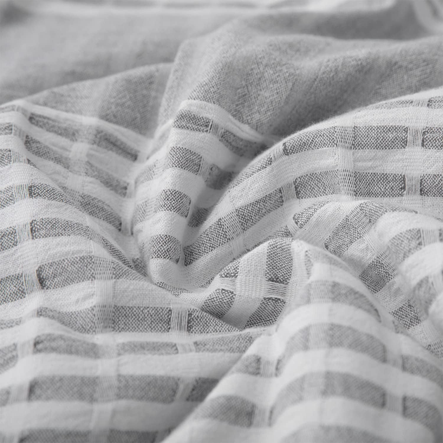 HiEnd Accents 3-Piece Duvet Cover Set Lane Gray White Stripe Seersucker