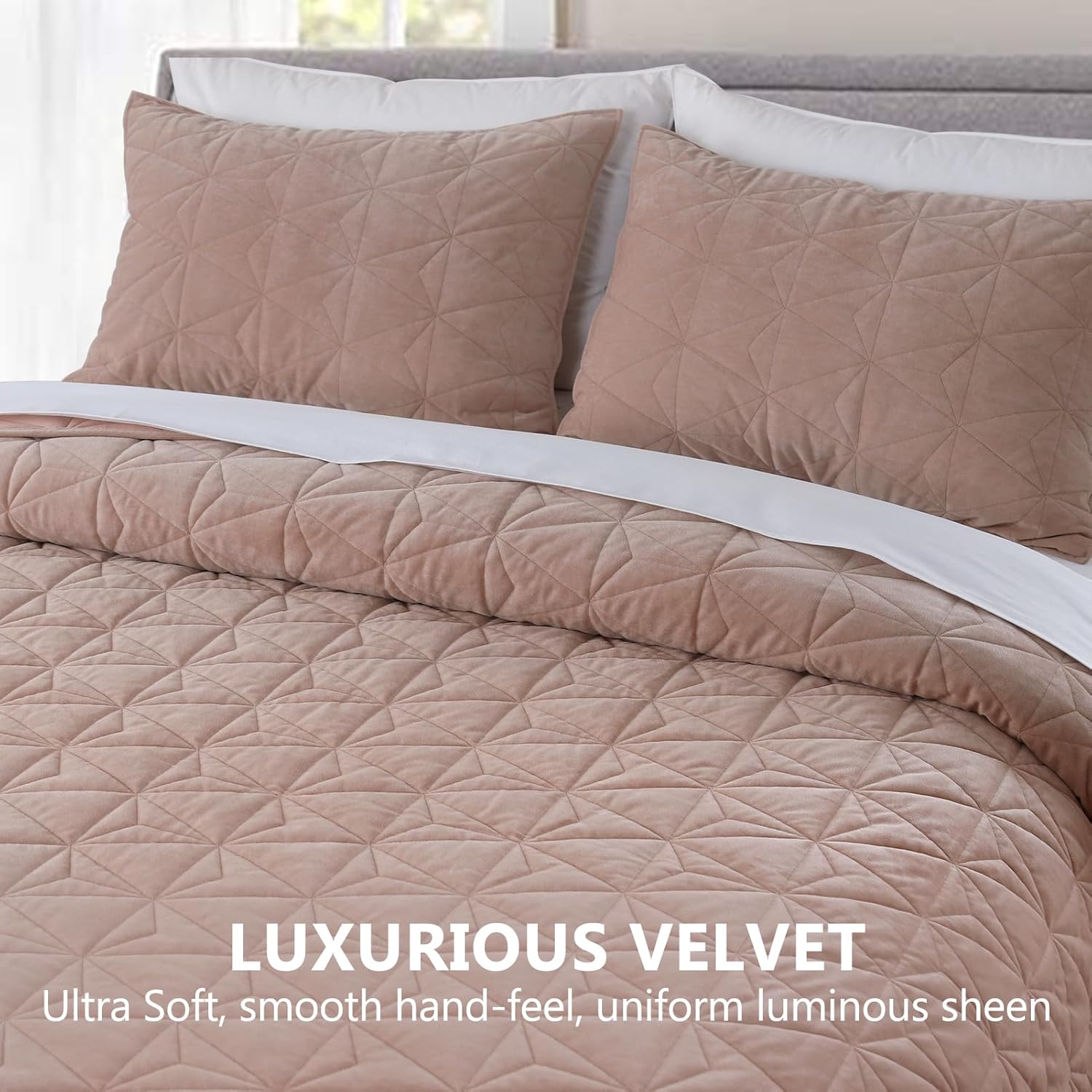 KASENTEX Velvet Quilt Set 102x106 Pink Brown