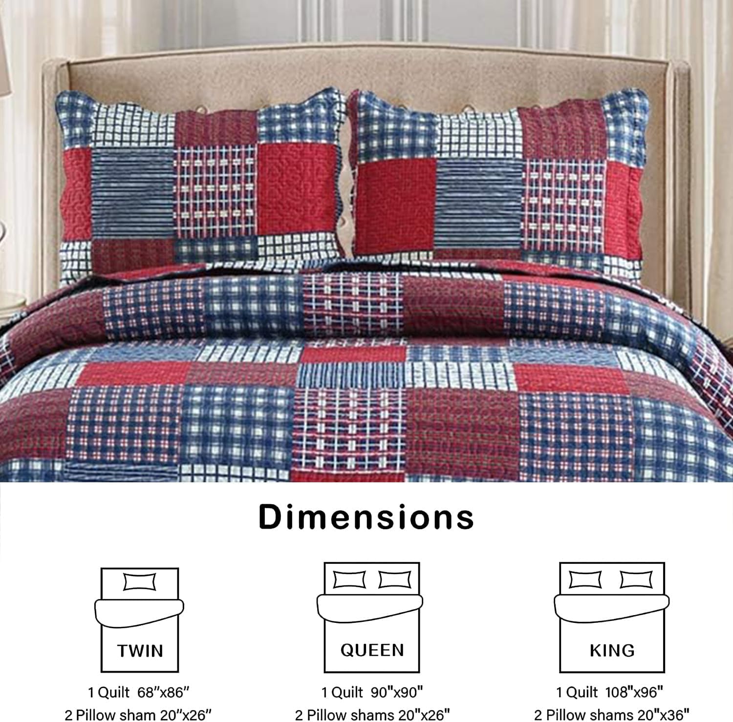 Hailea Red Blue Plaid Quilt Set Twin Size