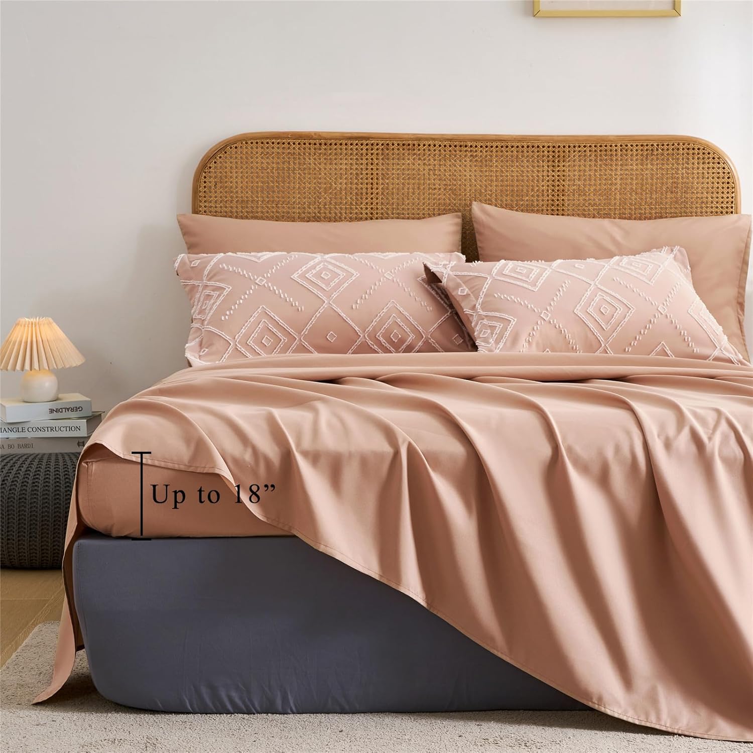 KAKKI Blush Pink Tufted Queen Comforter Set 7 Piece