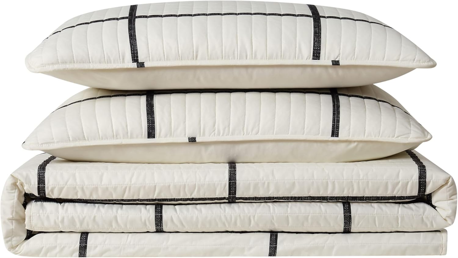 TRULY SOFT Kurt Windowpane Ivory Black Quilt Set