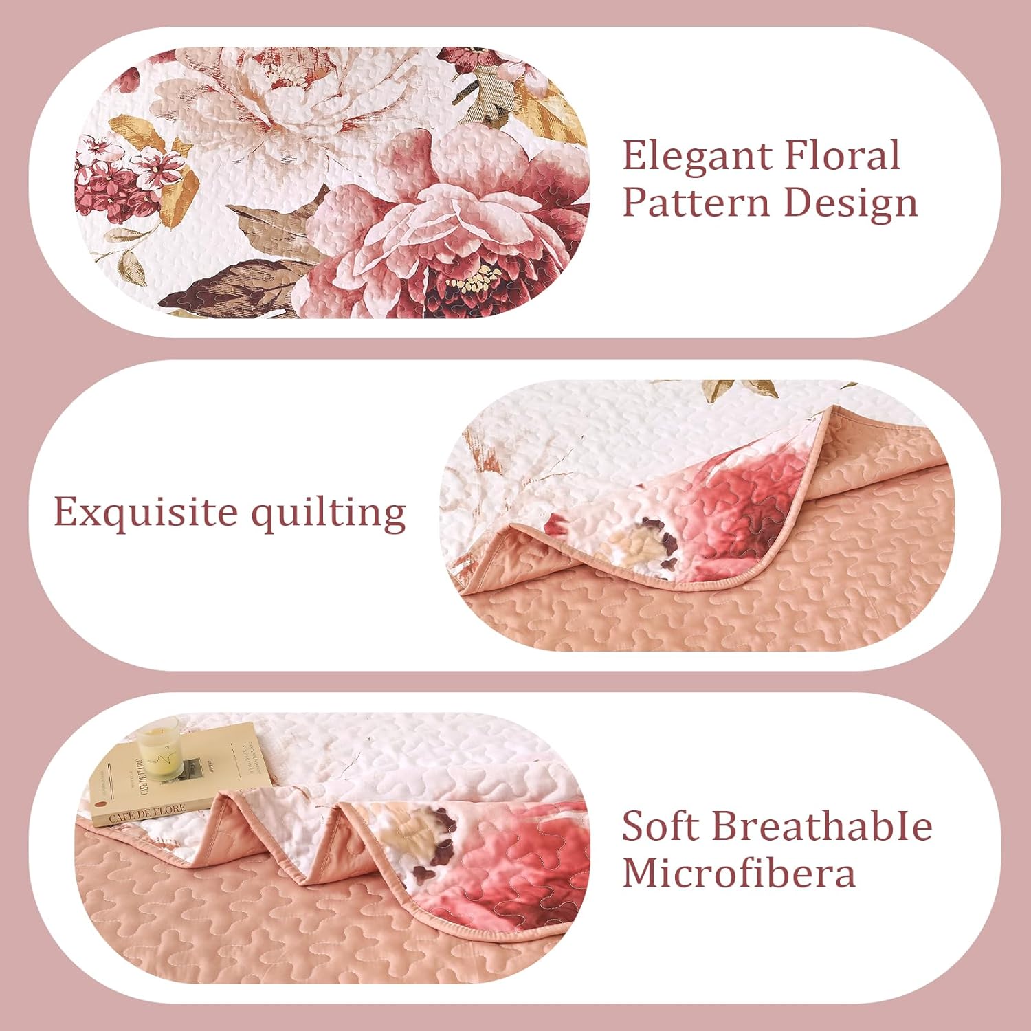WONGS BEDDING Blush Floral Queen Quilt Set