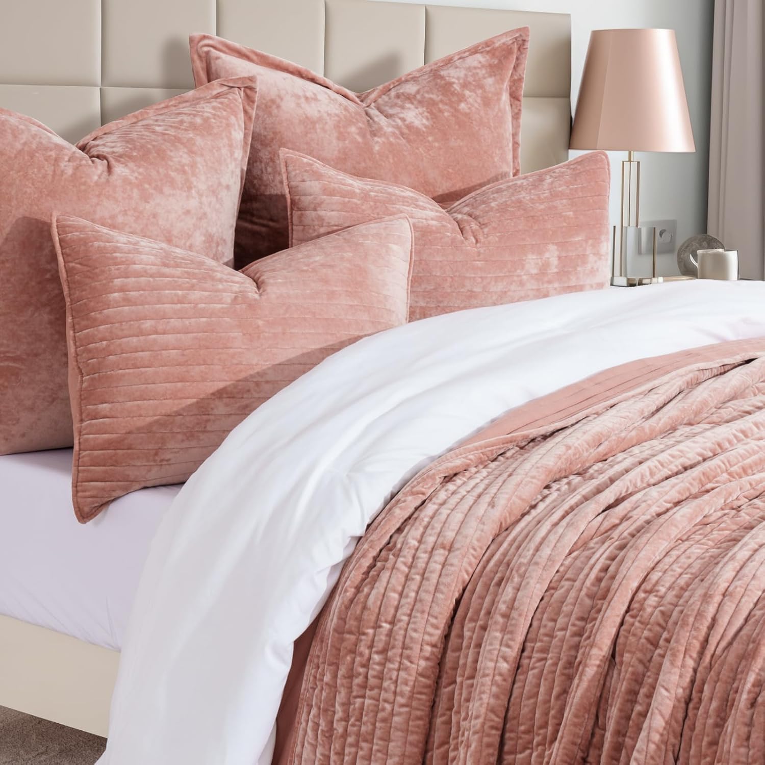 EVERGRACE Velvet Quilt Set King Size with 2 Shams