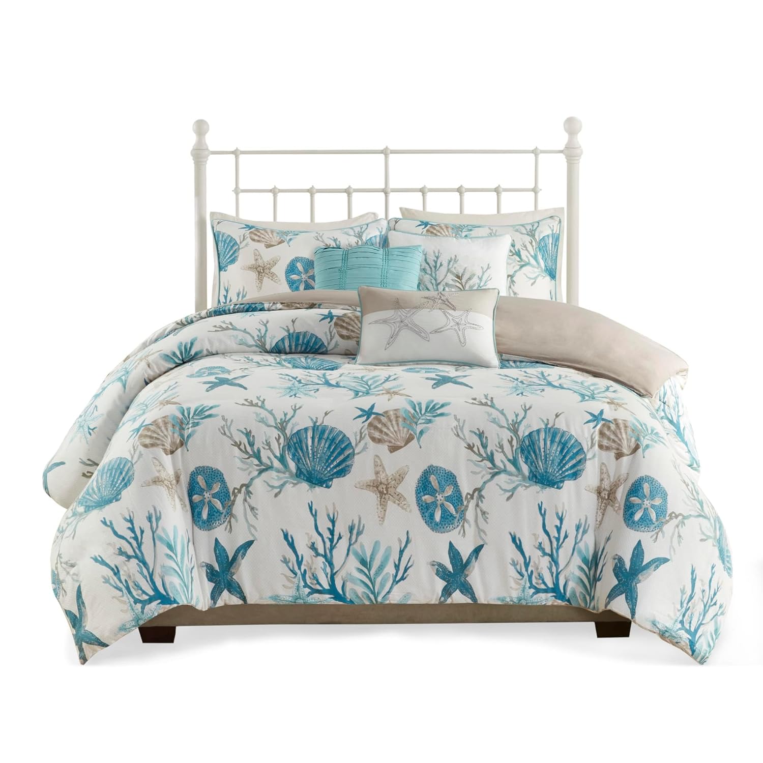Madison Park Pebble Beach Duvet Set - AquaTealTaupe 6 Piece