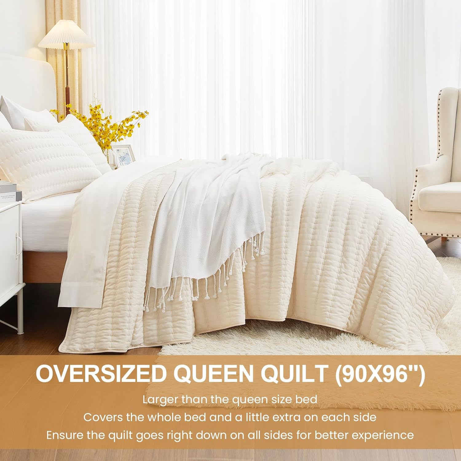 HiSnug Cream Queen Quilt Bedding Set 3 Pieces
