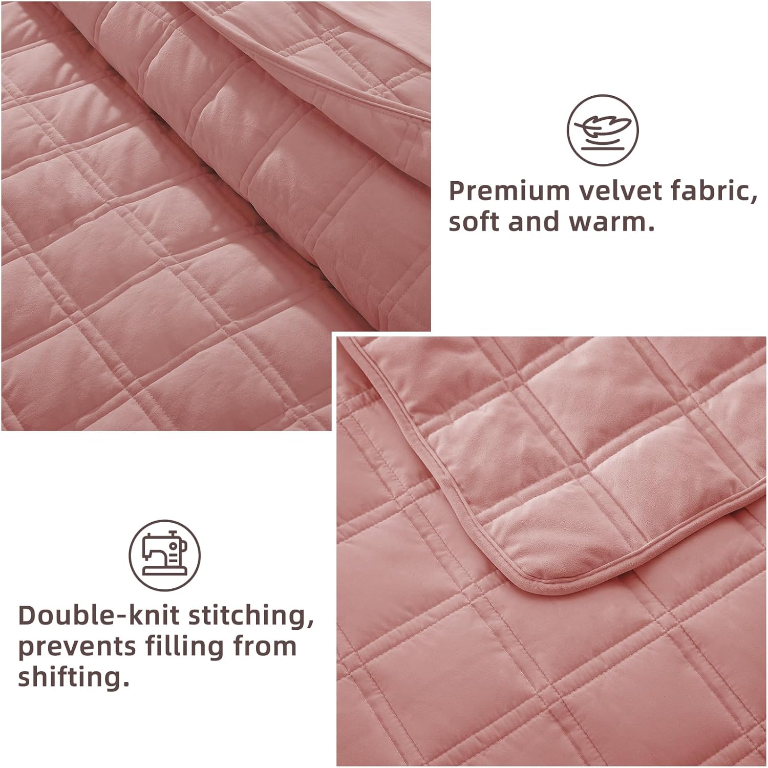 Wondnuga Velvet Quilt Set 3 Piece Pink FullQueen Size