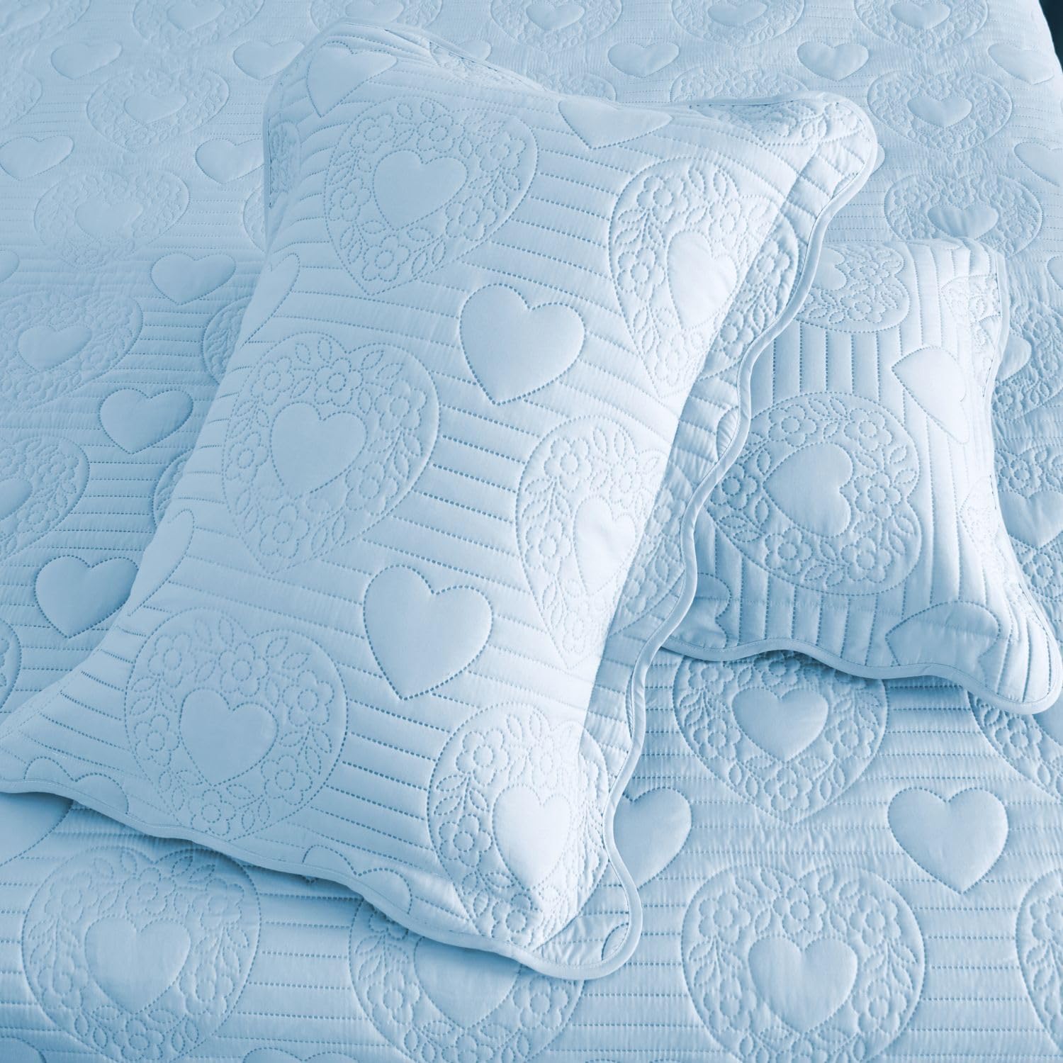 Auemtyn Light Blue Heart Pattern Quilt Set 1
