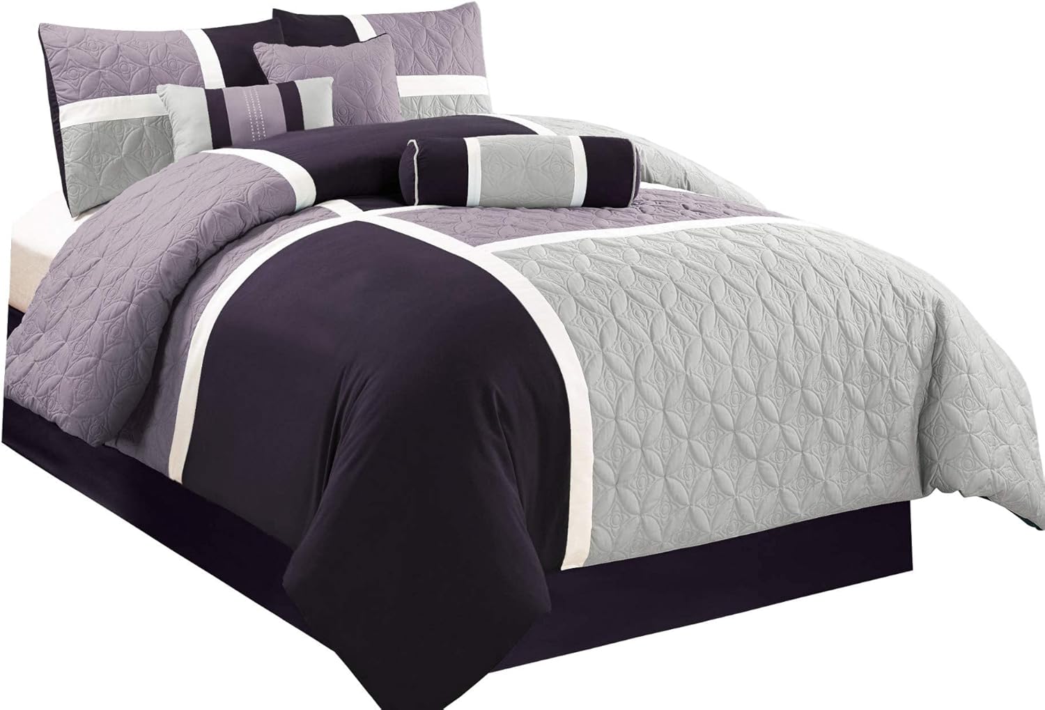 Chezmoi Upland 7-Piece Quilted Comforter Set LavenderGrayPurple California King