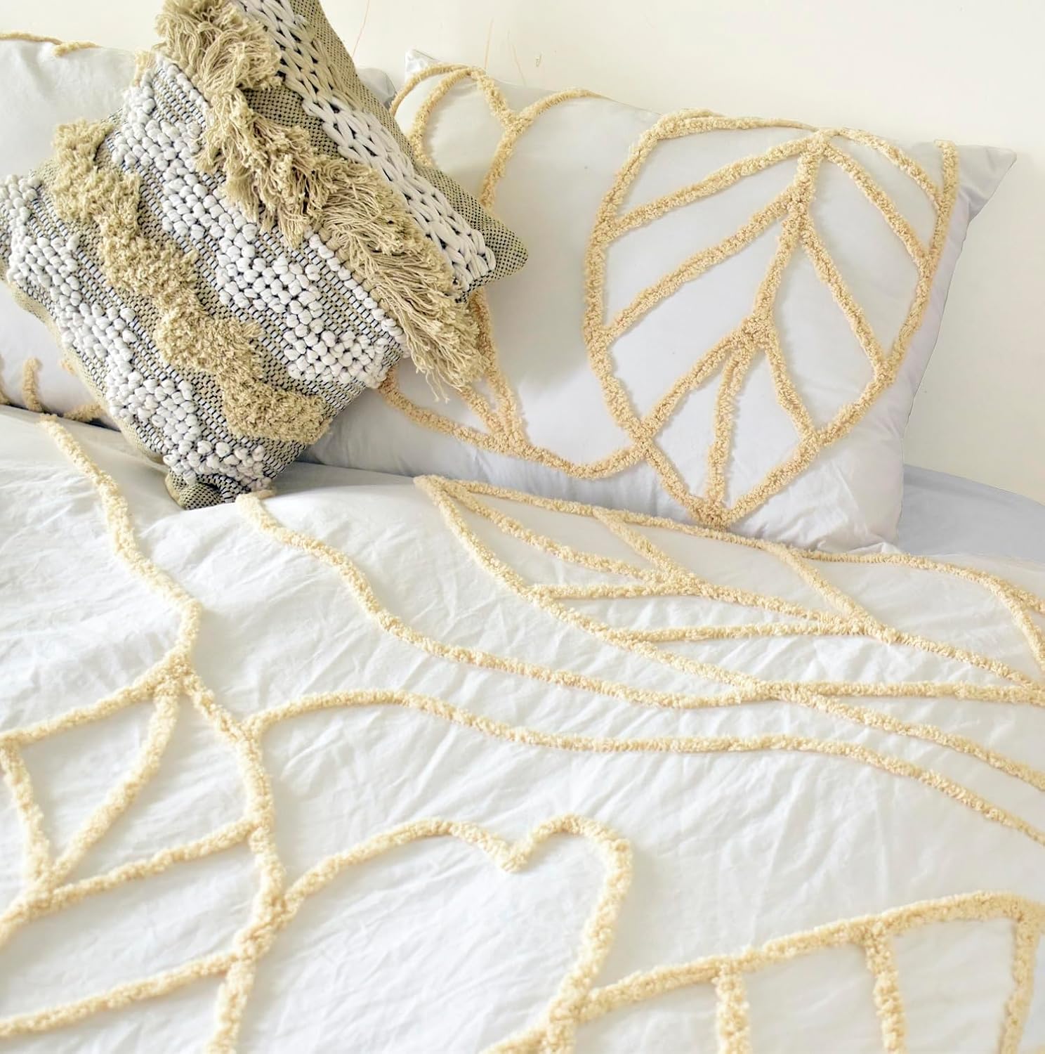 5 Piece Boho Duvet Cover Set - White Floral