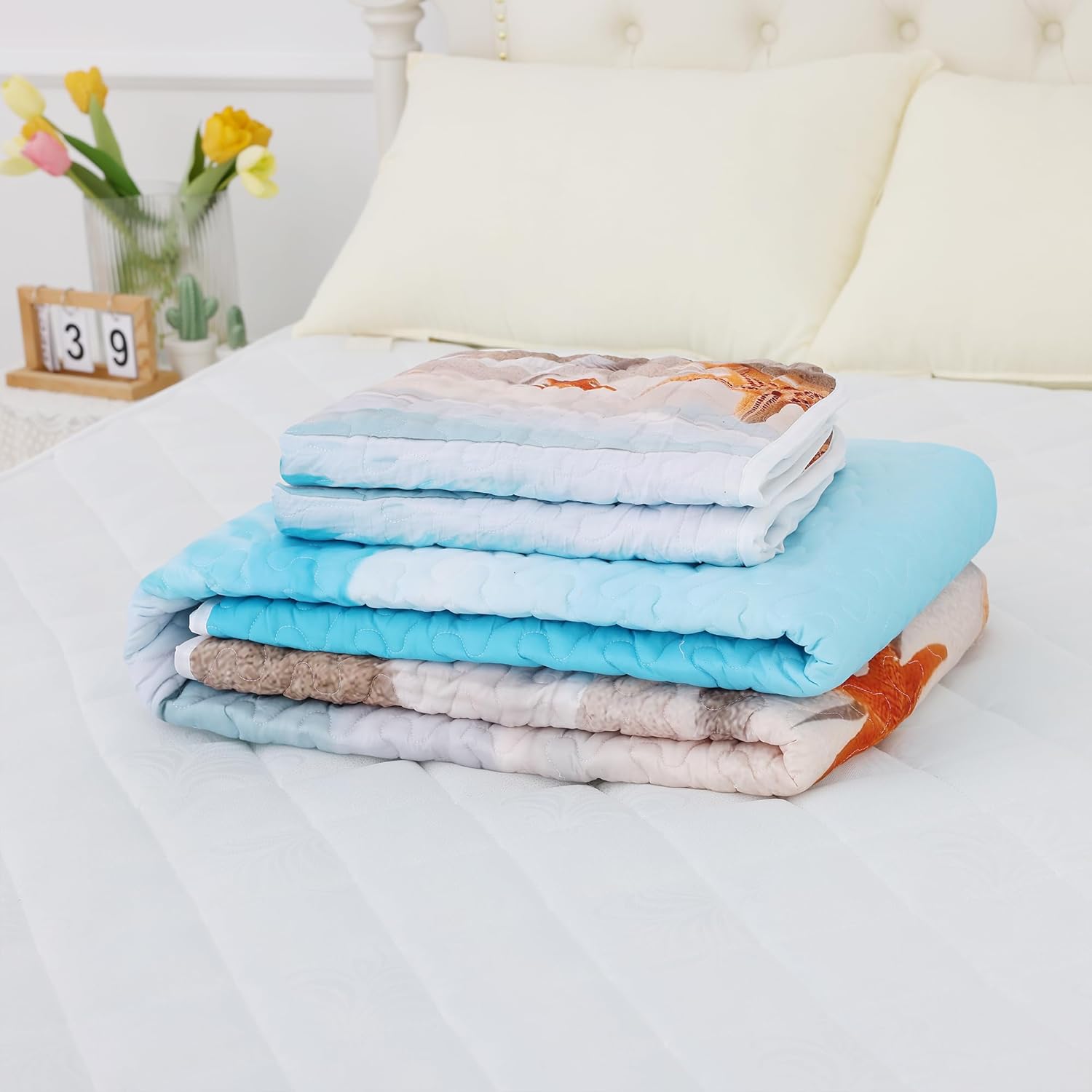 Blue Coastal Quilt Set Twin 2 Pieces Microfiber